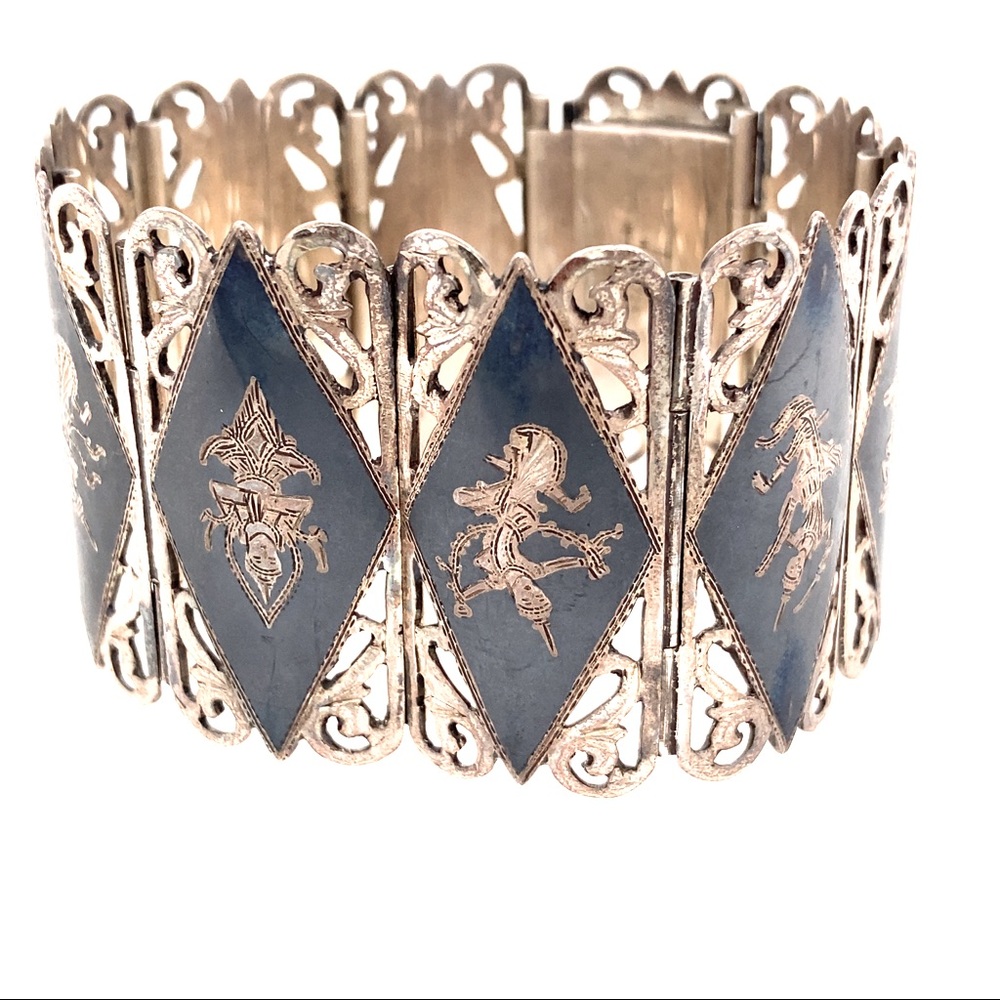 1940s Siam sterling bracelet features 5 different Thai figures from folklore !!